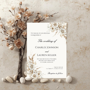 Beige Flowers Wedding Invitation