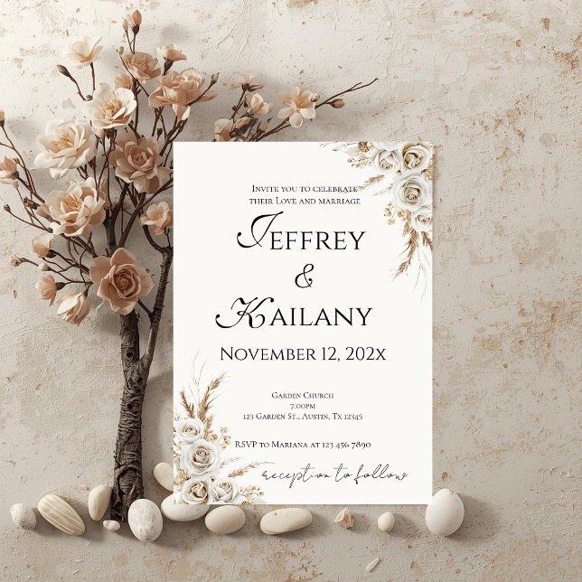 Beige Flowers Wedding Invitation (Creator Uploaded)