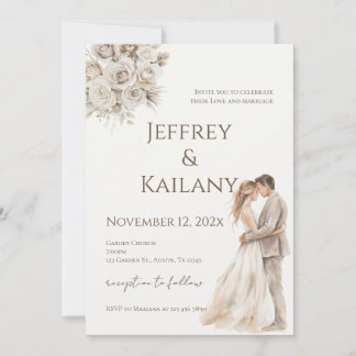 Beige Flowers Wedding Invitation