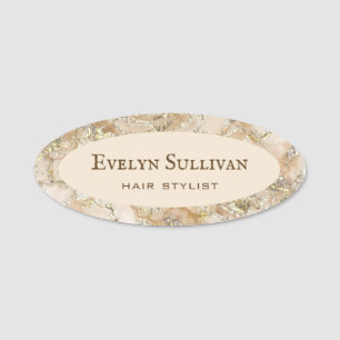 Beige Fluid Marble Name Tag