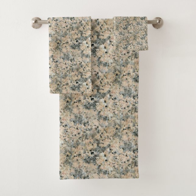 Beige & Foggy Grey Marble Patterned Bath Towel Set (Insitu)