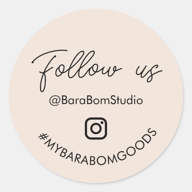 Beige Follow us on Instagram Package Sticker (Front)