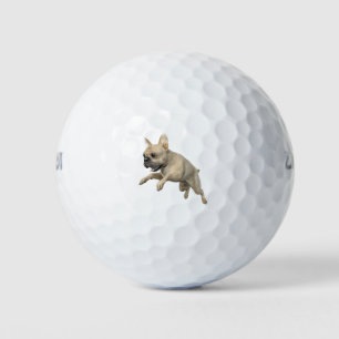 Beige Frenchie Bulldog Leaping Golf Balls