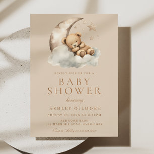 Beige Gender Neutral Cute Bear Baby Shower Invitation