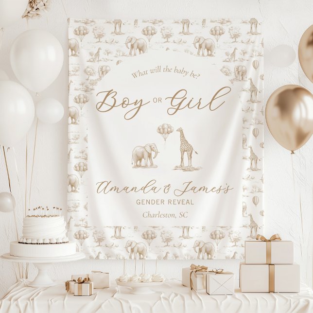 Beige Gender Reveal Banner Safari Toile Tapestry (Creator Uploaded)