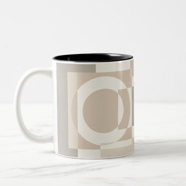 Beige Geometric Blocks Minimalist Two-Tone Coffee Mug (Left)