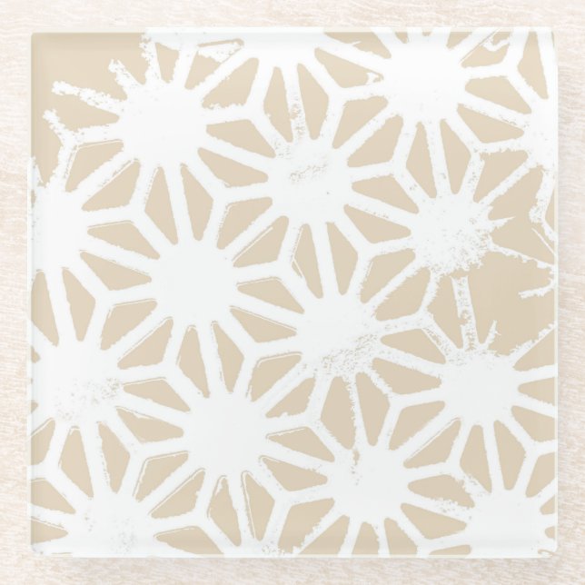 Beige geometric pattern glass coaster (Front)
