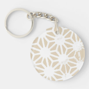 Beige geometric pattern key ring