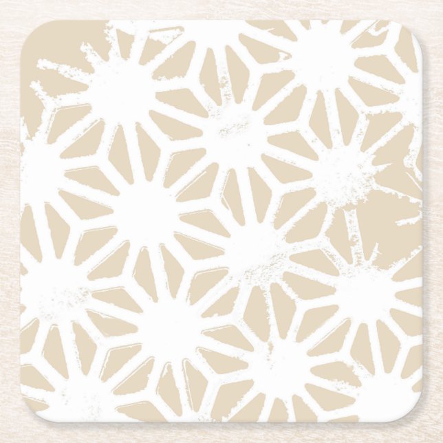 Beige geometric pattern square paper coaster (Front)