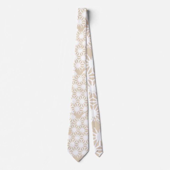Beige geometric pattern tie (Front)