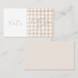 Beige Gingham Check Happy Easter Table Name Place Card