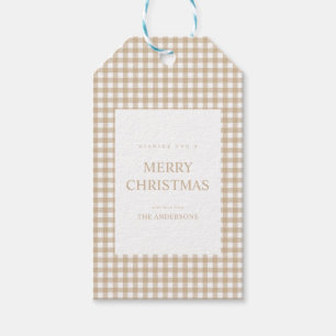 Beige Gingham Christmas Gift Tags