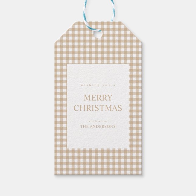 Beige Gingham Christmas Gift Tags (Front)