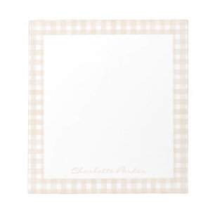 Beige Gingham Custom Name Notepad