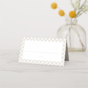 Beige gingham cute simple neutral baby shower place card