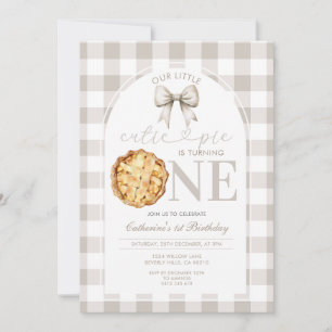 Beige Gingham Cutie Pie First Birthday Invitation