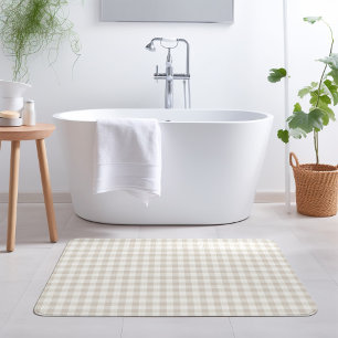Beige Gingham Farmhouse Bathroom Decor Bath Mat
