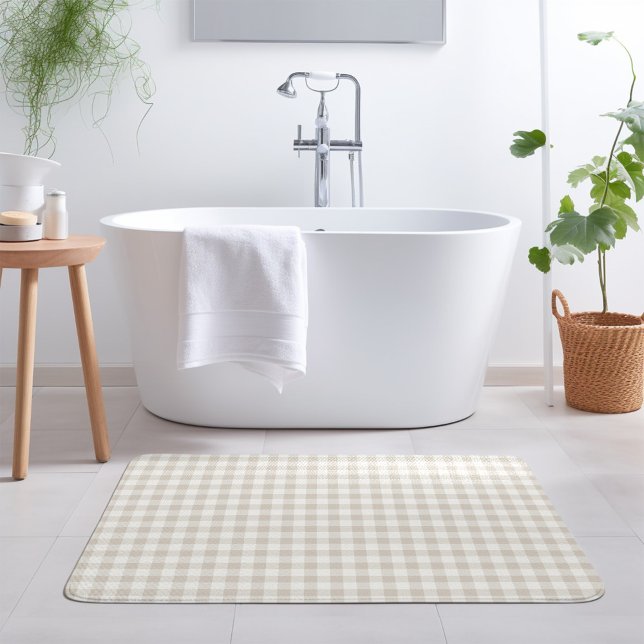 Beige Gingham | Farmhouse Bathroom Decor Bath Mat (Creator Uploaded)