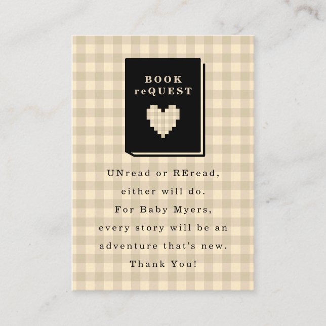 Beige Gingham Heart Book Request Enclosure Card (Front)