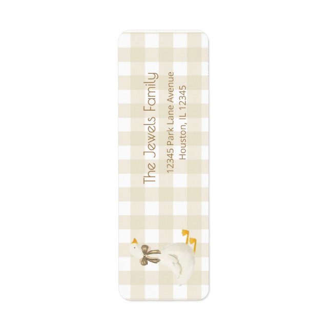 Beige Gingham Little Goose Return Address (Front)