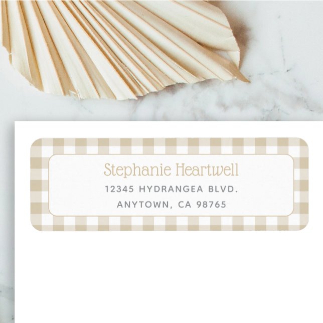 Beige Gingham Neutral Baby Shower Return Address (Creator Uploaded)