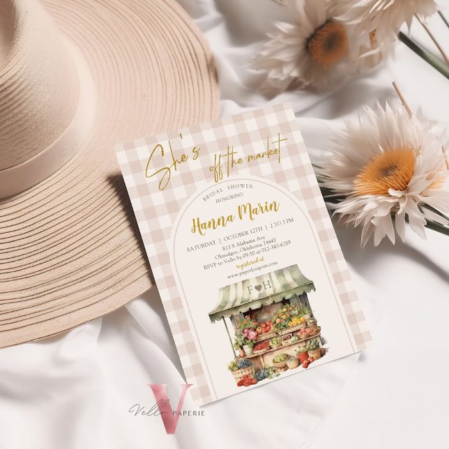 Beige Gingham Off The Market Bridal Shower Invite (Creator Uploaded)