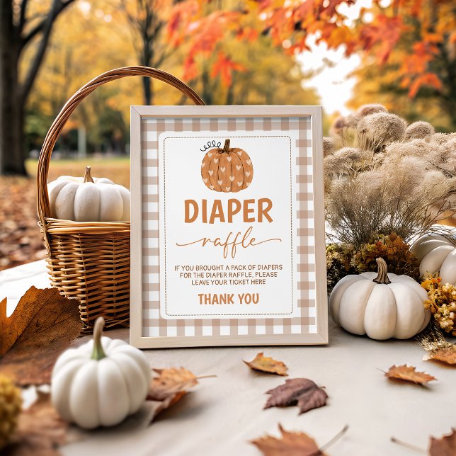 Beige Gingham Pumpkin 8x10 Diaper Raffle Sign (Creator Uploaded)