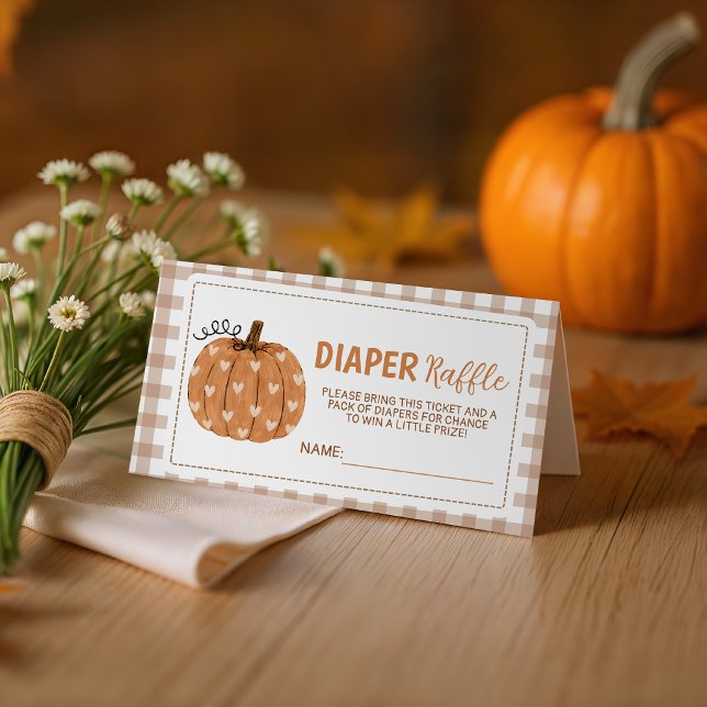 Beige Gingham Pumpkin Diaper Raffle Tickets Enclosure Card (Creator Uploaded)