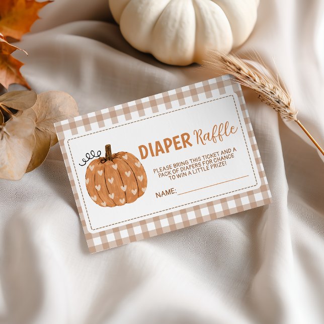 Beige Gingham Pumpkin Diaper Raffle Tickets Enclosure Card (Creator Uploaded)