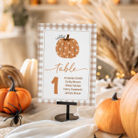 Beige Gingham Pumpkin Shower Table Numbers