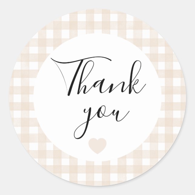 Beige Gingham Thank You Favour Sticker (Front)