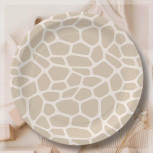 Beige Giraffe Animal Print  Paper Plate