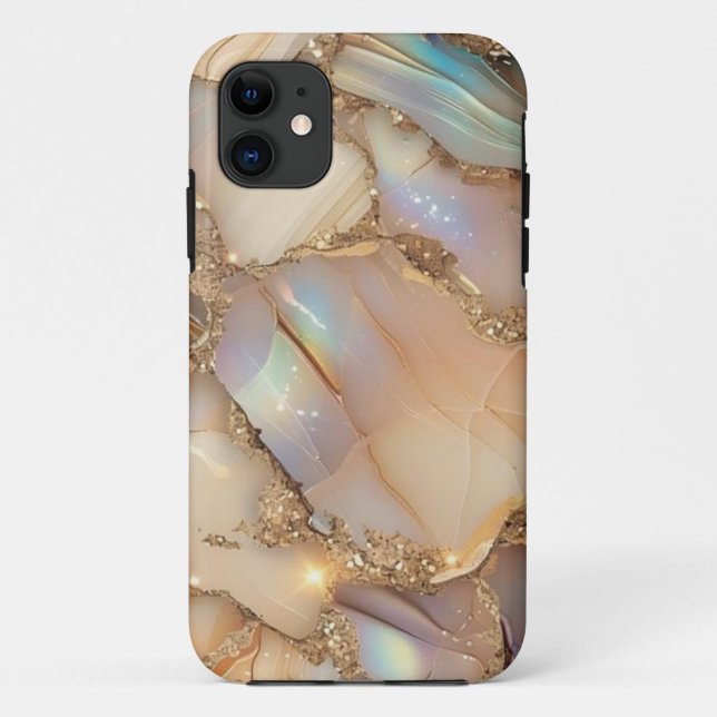 Beige Glitter Alcohol Ink iPhone Case (Back)