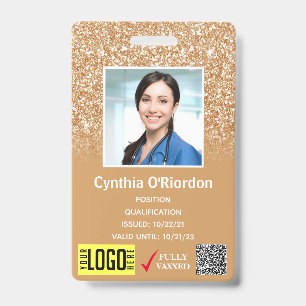 Beige Glitter Medical Photo ID QR Barcode Badge
