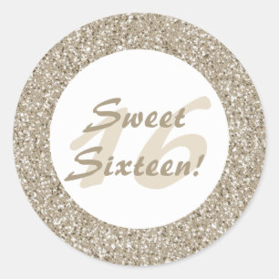 Beige Glitter Pattern Look-like Sweet Sixteen Classic Round Sticker
