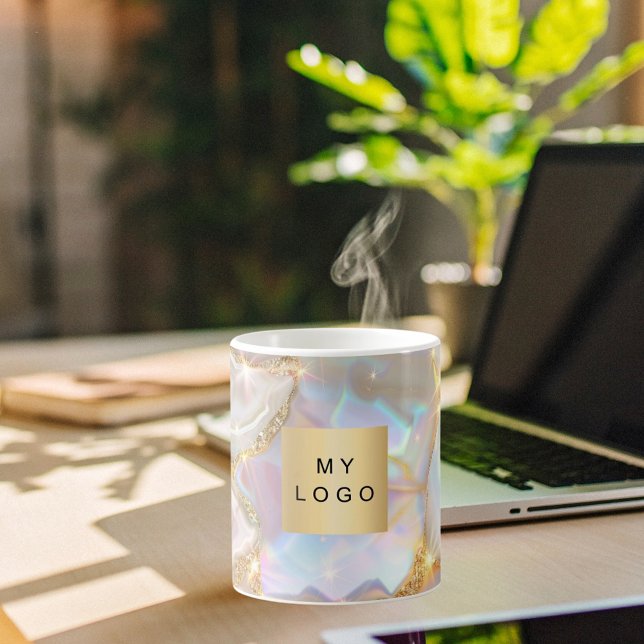 Beige gold agate holograpgic business logo coffee mug (Creator Uploaded)