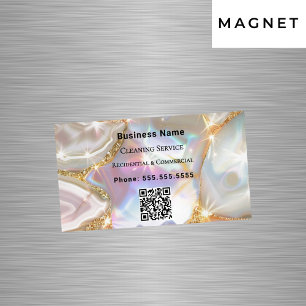 Beige gold agate holograpgic QR code Magnetic Business Card