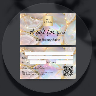 Beige gold agate logo qr gift certificate card
