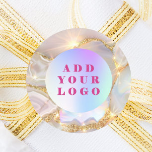 Beige gold agate opal business logo classic round sticker