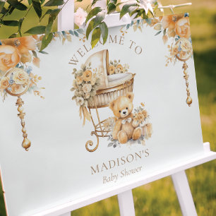 Beige & Gold Baby Shower Welcome Sign