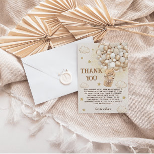 Beige Gold Bear Hot Air Balloon Thank You Card