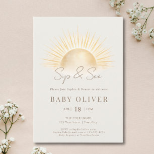 Beige Gold Bohemian Sun Neutral Sip And See Arch Invitation