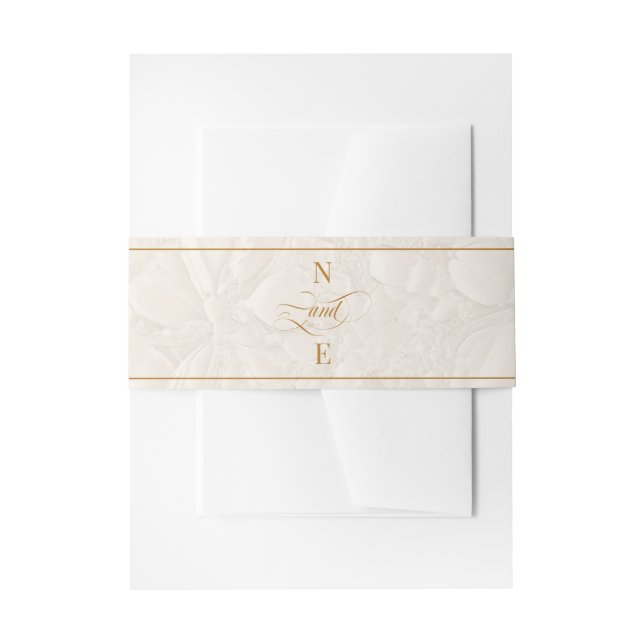 Beige & Gold Calligraphy Wedding Invitation Belly Band (Front Example)