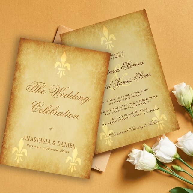 Beige gold de luxe French style fleur de lis Invitation (Creator Uploaded)