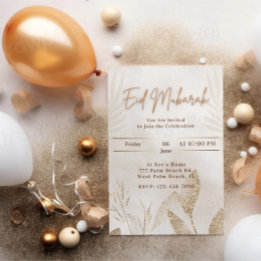 Beige & Gold Eid Mubarak  Elegant Islamic Party Holiday Card