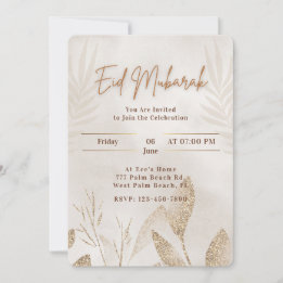 Beige & Gold Eid Mubarak Elegant Islamic Party Holiday Card