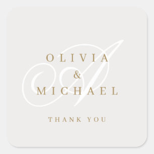 Beige gold elegant classic calligraphy thank you square sticker