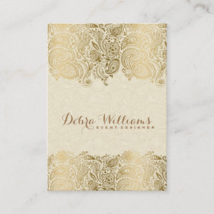 Beige & Gold Floral Paisley Lace Business Card