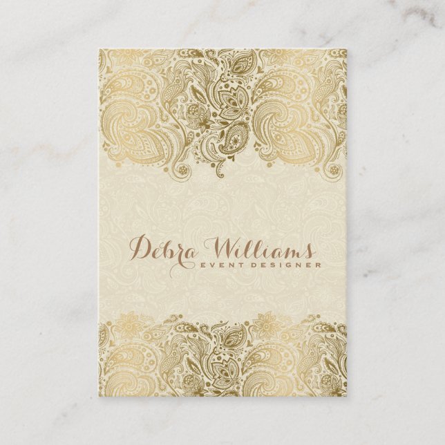 Beige & Gold Floral Paisley Lace Business Card (Front)
