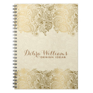 Beige & Gold Floral Paisley Lace Spiral Notebook